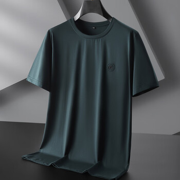 古鑫鳯莫代尔短袖恤男加肥加大码薄款胖子宽松休闲圆领汗衫胖人恤墨绿