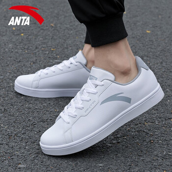 安踏板鞋男鞋2021夏季新款透气小白鞋休闲鞋子百搭运动鞋男安踏白雾灰