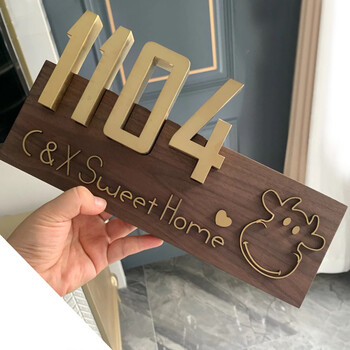 实木简约现风格门牌号码牌定做别墅门牌个性创意 底板 金属字 金属