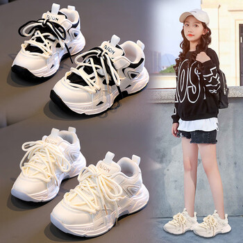 鞋子夏季2023新款儿童运动老爹网鞋中大童网面透气跑步鞋女孩黑色35码