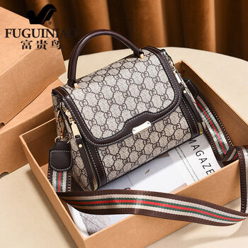 富贵鸟女包年新款韩版时尚单肩百搭斜挎女士复古印花手提包包 咖啡gd