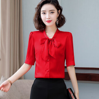 衬衫女2022新款夏季气质红色雪纺衫百搭潮流优雅女士衬衣夏天女装上衣