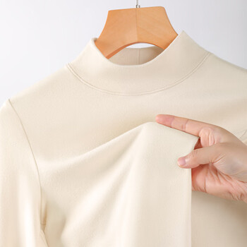 La Chapelle City拉夏贝尔黑色打底衫女2023新款洋气德绒半高领修身显瘦内搭上衣 杏-纯色 XL