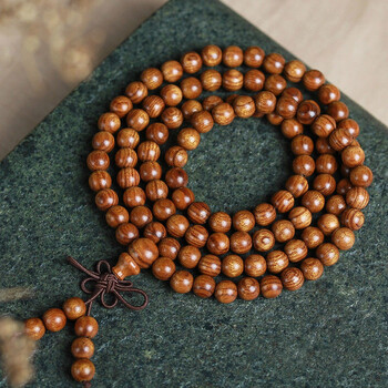 黄花梨手串 海南木质老料手链海黄文玩佛珠男士情侣款饰品项链SN2645 0.8cmX108颗弟子珠款配送盒子