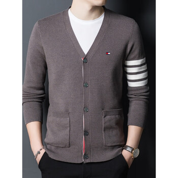 tommy jeans美国汤米男士针织衫v领秋冬季羊毛开衫加厚休闲条纹毛衣