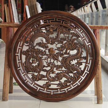 木雕中式入户玄关隔断客厅背景装饰挂件雕刻实木工艺龙凤呈祥 双龙戏