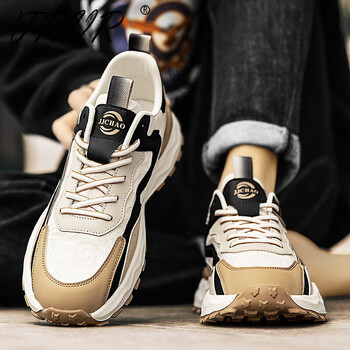 trvr老爹鞋男夏季透气潮牌感厚底阿甘休闲跑步帆布增高轻奢运动鞋米色