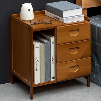 淘之良品 现代简约床头柜多功能简易楠竹卧室多层小柜子原木色家用室内床边柜床头桌卧室柜储物柜 【三抽屉】E款-茶色（健康楠竹）