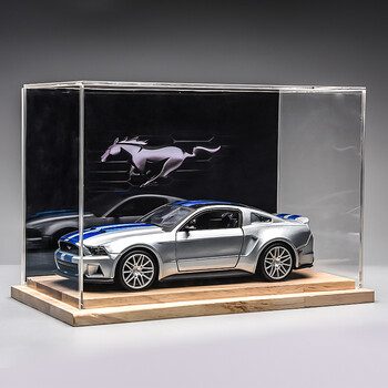 24仿真合金汽车模型送男生情人节生日礼物 野马-银 实木背景展示盒