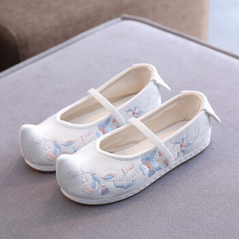 汉服鞋子女童绣花鞋儿童布鞋宝宝中国风古装古代古风鞋 白色 (内长=脚