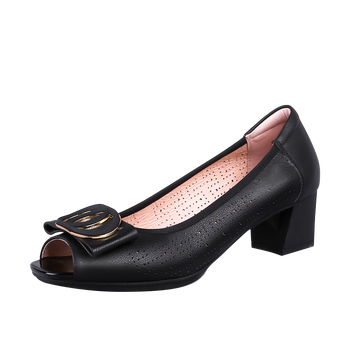 双凤2022夏季鱼嘴时装中跟浅口凉鞋女方头女鞋62f-2013 黑色 38