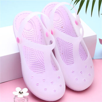 Dwayne 包头洞洞鞋女凉鞋女夏时尚外穿花园果冻韩版沙滩拖鞋滑坡跟外出 浅紫色 果冻纯色 40（偏小一码）