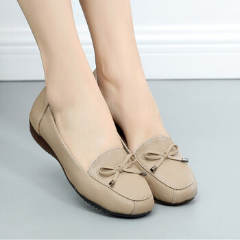 底皮鞋女士春秋软皮平底单鞋女真眞皮妈妈鞋一脚蹬中年女鞋牛筋底休闲