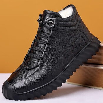 红书依店头层牛皮冬季大棉鞋男加绒保暖皮毛一体爸爸棉皮鞋真皮羊毛