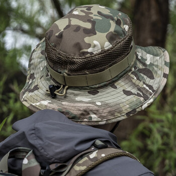 款户外夏季春季防晒战术军迷军训迷彩圆边帽遮阳帽透气网眼防晒钓鱼帽