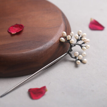 ghek真珍珠满天星925银发簪硕果累累手工发钗发饰头饰古装配饰女