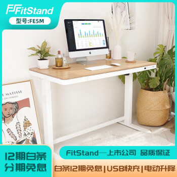FitStand电动升降桌，站立式电脑桌工作台家用折叠桌，电脑升降台显示器笔记本学习桌成人写字桌 FE5M原木色桌板1.2*0.6m