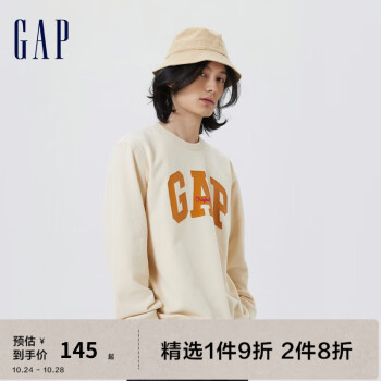 Gap男女装美式复古LOGO法式圈织软卫衣877448秋季情侣运动上衣 奶油米色 185/104A(L)