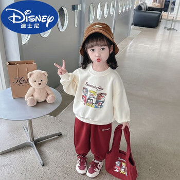 迪士尼(disney)女童秋季套装2024新款休闲儿童装运动红色卫衣女宝宝