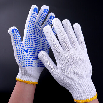 手套劳保工作耐磨点胶防滑搬运男工地干活带胶劳工棉纱线手套橡胶阙拈