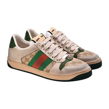 古驰gucci男鞋男士gg复古印花条纹小脏鞋运动鞋节日礼物绿色40
