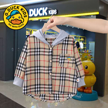 G.DUCKKIDS小黄鸭儿童衬衫女童春秋季格子连帽上衣男童外套新款长袖 G.DUCK【衬衫】卡其色 100cm
