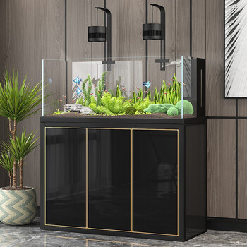 水草鱼缸水族箱大型超白玻璃底滤兰寿金鱼缸生态客厅公司家用 金 黑色