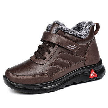 足力健老人鞋冬季中老年女妈妈棉鞋保暖防水爸爸鞋防滑加绒奶奶鞋 咖