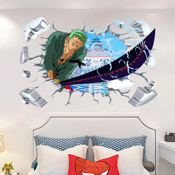 海贼王索隆海报贴画3d立体穿墙海贼王路飞动漫宿舍卧室装饰墙贴纸自粘