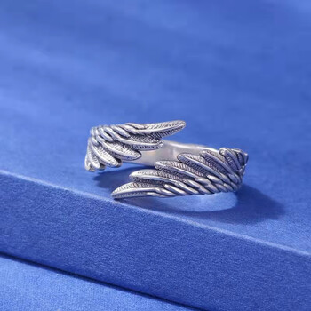 天使翅膀戒指复古恶魔情侣对戒男女时尚设计创意恋情人节礼物 银色