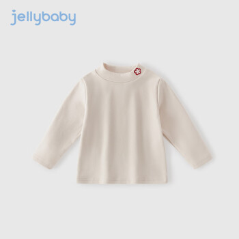 JELLYBABY女童打底衫2023新款宝宝发热半高领t恤秋冬加绒长袖小童秋装上衣 杏色 120CM