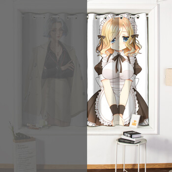 二次元动漫窗帘日式动漫二次元美女遮光窗帘卧室客厅免打孔飘窗小短帘