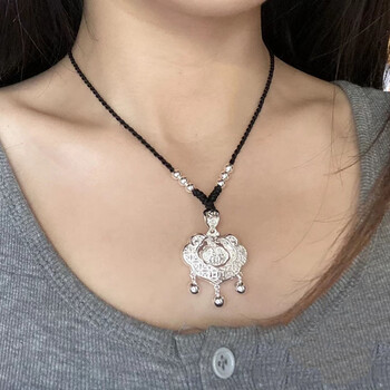 lennik平安锁项链 宝宝镂空福锁银饰婴儿长命锁足银银锁小孩铜钱百岁