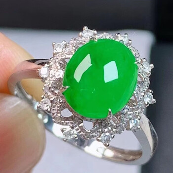 心偶玉翡翠冰阳绿蛋面戒指缅甸a货翡翠18k金镶嵌送礼送女友女款