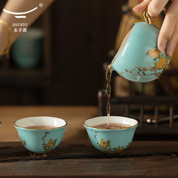 夫人瓷西湖蓝15头中国风g20峰会茶具套装 陶瓷家用泡茶杯茶漏盖碗