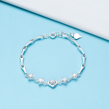 周大福款式古法银手链ins小众设计韩版款s990银爱心手串简约女友首饰