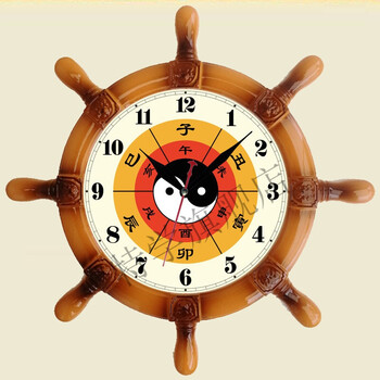 特学家居14英寸太极八卦钟挂钟客厅扫秒创意玻璃艺术时钟表时来运转
