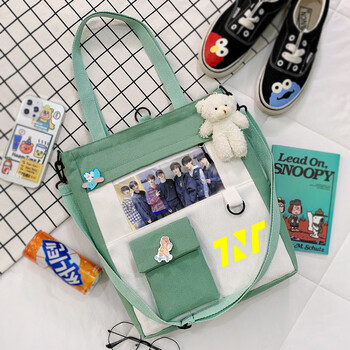 少年团tnt宋亚轩同款周边应援帆布背包斜挎手提单肩学生书包绿色tnt标