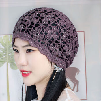 的遮白发帽子神器盖白发帽子镂空女春透气头巾帽单层时尚百搭包头帽帽