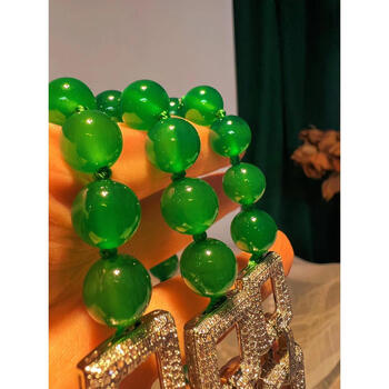 溯悠绿色玛瑙项链新款高品质起光玻璃体冰种绿玉髓毛衣链绿媲美帝王绿