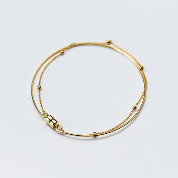 手镯女简约双层一体手链潮流吸铁磁扣个性手链饰品 s925银手镯 金色款