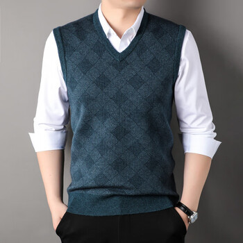 劲霸男装无袖毛衣男秋冬季v领羊绒背心中年男士针织打底羊毛保暖马甲