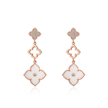 女潮耳环韩国气质网红耳坠耳饰品情人节520送女友陶瓷四叶草耳坠玫