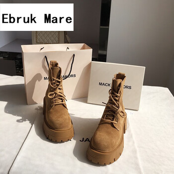 森馬时尚森马集团马丁靴女春秋季新款休闲磨砂增高舒适百搭大黄靴 驼色 39