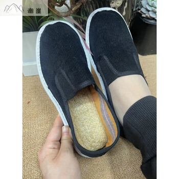 潮崖 何航手工布鞋丝瓜络防滑耐磨吸汗透气柔软轻便单布鞋 2-1黑色 37