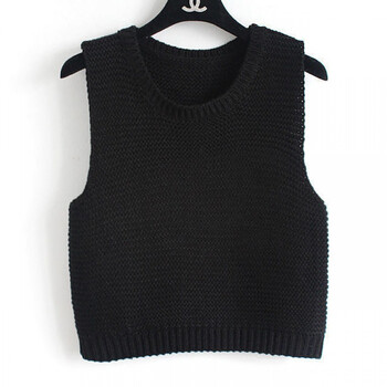 春秋圆领新款针织马甲女背心毛线坎肩外穿无袖宽松短款小马夹 黑色 l