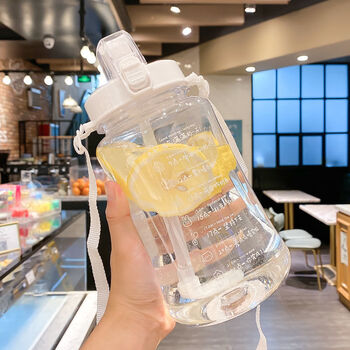 杯子八杯水每天目标网红大肚有刻度好看的款 白色1500ml单杯 背带
