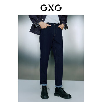 GXG男装 不易褪色深蓝色保暖舒适直筒牛仔长裤 2023年冬季新款 深蓝色(磨毛) S