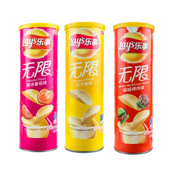 乐事(lays)lay&aposs 无限薯片原味烤肉黄瓜味104g罐装休闲膨化零食