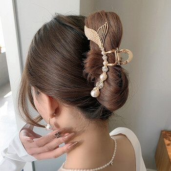 宋石匠 夹子头饰抓发夹后脑勺大号发抓夹鱼尾珍珠发卡女夏季鲨鱼夹发